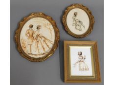 Three framed silhouettes by Christine Silver, larg