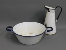 An enamelled water jug, 14.5in high & bowl