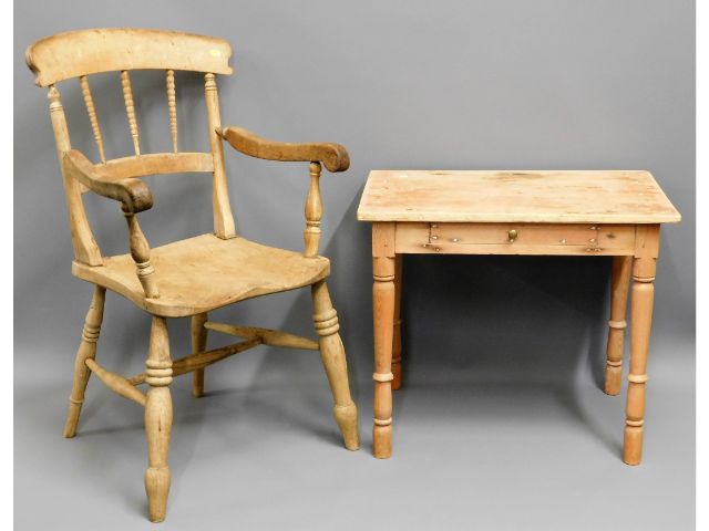 A 19thC. elm Windsor style chair twinned with a pi
