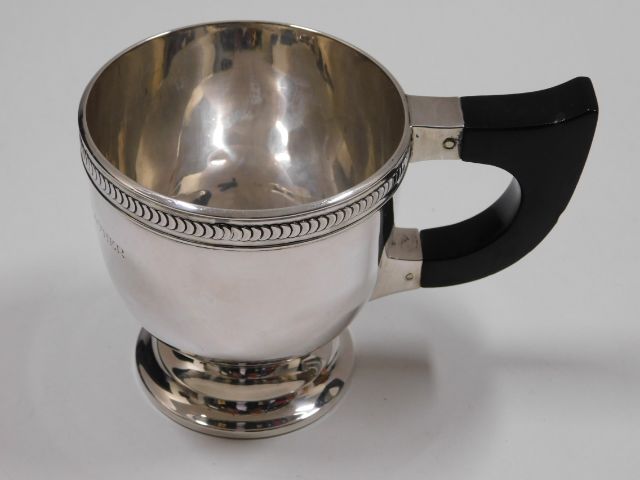 A Mappin & Webb silver christening cup with inscri