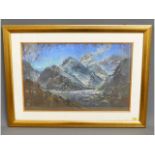 A gilt framed pastel of mountainous landscape by L