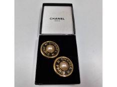 A pair of over-sized Chanel fashion earrings with box, 48mm diameter