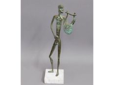 A modern marble mounted bronze figure of Orpheus,