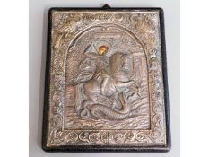 A Greek mounted 0.950 embossed silver icon, 10in h