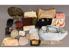 A quantity of vintage handbags, hair combs, opera