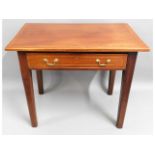 A low level mahogany table with drawer, 28.5in hig