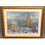 A gilt framed pastel of mountainous landscape by L