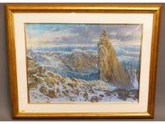 A gilt framed pastel of mountainous landscape by L