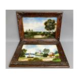 A pair of framed Victorian reverse painted glass p