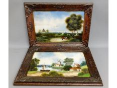 A pair of framed Victorian reverse painted glass p