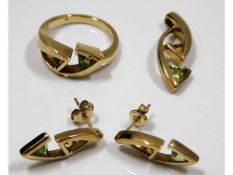 A contemporary 9ct gold dress set of earrings, rin