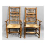 A matched set of six oak rush seated dining chairs