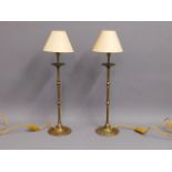 A pair of stylish brass candlestick lamps, 24.5in