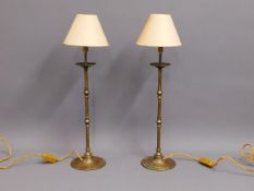 A pair of stylish brass candlestick lamps, 24.5in