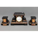 A Victorian slate & marble clock garniture a/f