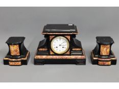 A Victorian slate & marble clock garniture a/f