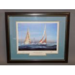 A framed special edition print of sailboats signed