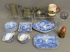 A quantity of blue & white transferware including