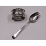 A silver spoon & napkin ring, 33.8g