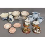 A Masons soap dish & other china, including a studio pottery style flagon and a tiled supper tray