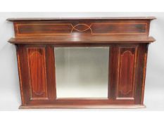 An Edwardian mahogany over mantle mirror, 45in wid