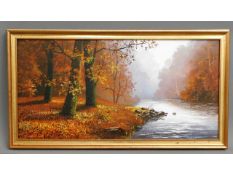 A Brian Horswell oil on canvas of autumnal woodlan