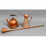 A copper water jug, a copper electric kettle & a c