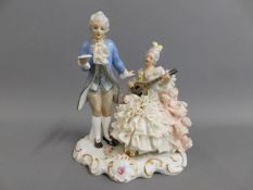 A Dresden style porcelain figure group, man right