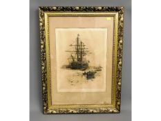 A W. L. Wyllie lithograph print of sail ship, imag