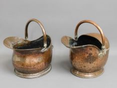 Two copper coal scuttles