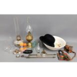 A quantity of mixed items including oil lamps, was