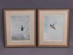 A pair of large decorative Kingfisher prints, imag