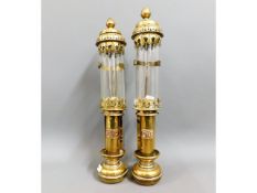 A pair of vintage GWR brass carriage lamps with la