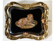 A mid 19thC. micro mosaic dog brooch depicting a s