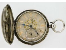 A gents silver full hunter pocket watch with yellow metal inlaid silver dial, maker J. Rossiter, Pen