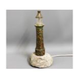 A Cornish serpentine light house table lamp, 14.25