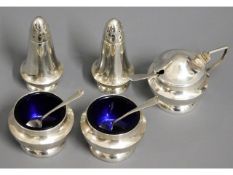 A five piece 1923, Birmingham silver cruet set by