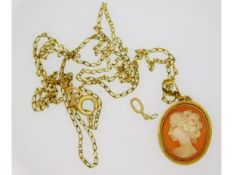 A 9ct gold mounted cameo with chain a/f, 1.5g