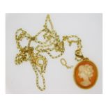 A 9ct gold mounted cameo with chain a/f, 1.5g