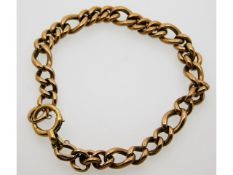 An antique 9ct rose gold belcher bracelet, 9.5in l