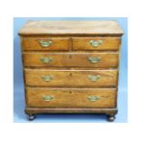 A small 19thC. oak chest of five drawers, 32in hig