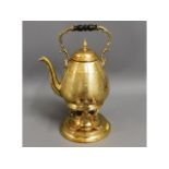 An antique brass spirit kettle & stand, 13.75in hi