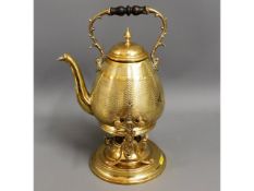 An antique brass spirit kettle & stand, 13.75in hi