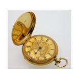 A 19thC. 18ct gold gents full hunter pocket watch by John Jones, initialled to front of case, case m