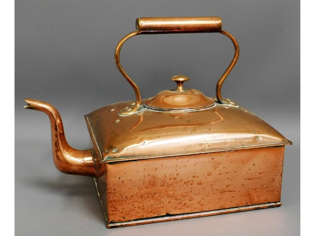 A large Victorian copper square 'Dartmoor' kettle,