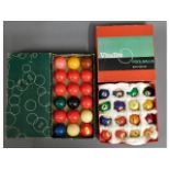 A boxed set of 48mm snooker balls twinned with a b