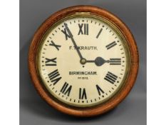 A large & impressive oak cased fusee wall clock by watch & clock maker F. T. Krauth, Birmingham, no.