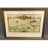 A framed map print of Cornwall & Devonshire after