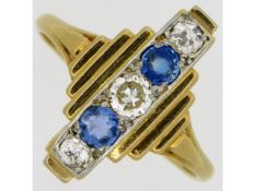 An 18ct gold art deco ring set with approx. 0.3ct