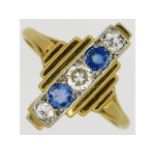 An 18ct gold art deco ring set with approx. 0.3ct